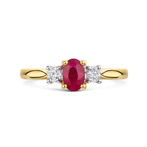 18ct Yellow & White Gold Oval-Cut Ruby & Brilliant-Cut Diamond Three Stone Ring 0.80ct Ring Michael Spiers
