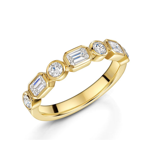 Michael Spiers 18ct Yellow Gold Brilliant & Emerald-Cut Diamond Half Eternity Ring 0.90ct Ring Michael Spiers   