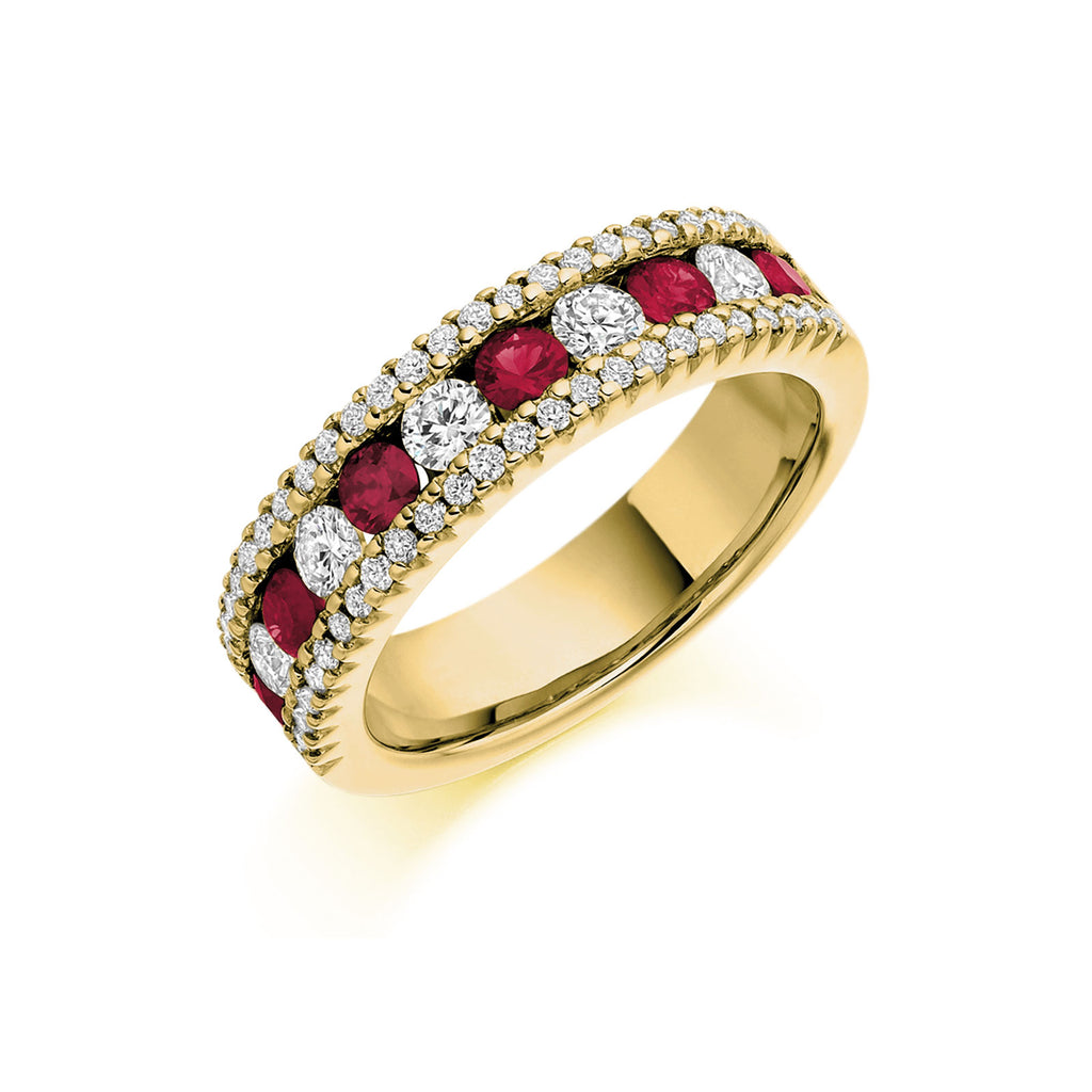 18ct Yellow Gold Brilliant-Cut Ruby Diamond Half Eternity Ring  HET 1290 RUD