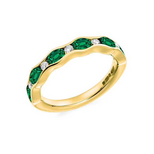 18ct Yellow Gold Oval-Cut Emerald & Brilliant-Cut Diamond Half Eternity Ring 1.15ct - HET 13853 EMD Ring Michael Spiers   