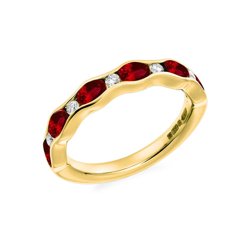 18ct Yellow Gold Oval-Cut Ruby & Brilliant-Cut Diamond Half Eternity Ring 1.40ct - HET 13853 RUD Ring Michael Spiers   