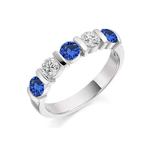 Platinum Brilliant-Cut Sapphire & Diamond Half Eternity Ring 1.10ct - HET 1947 BSAD Ring Michael Spiers   