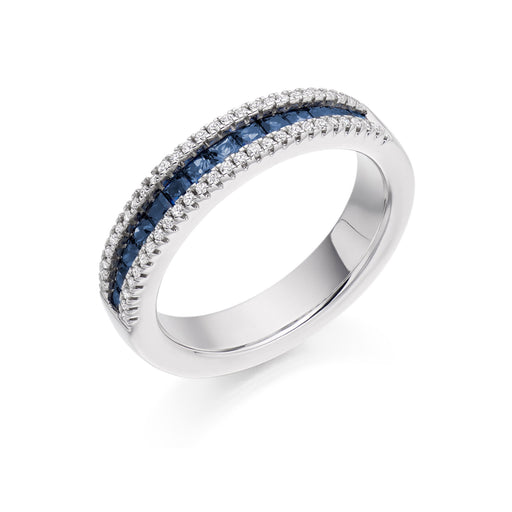 Platinum Princess-Cut Sapphire & Brilliant-Cut Diamond Half Eternity Ring 0.95ct - HET 2247 BSAD Ring Michael Spiers   