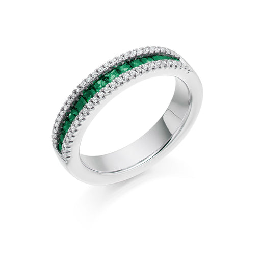 Platinum Princess-Cut Emerald & Brilliant-Cut Diamond Half Eternity Ring 0.80ct - HET 2247 EMD Ring Michael Spiers   
