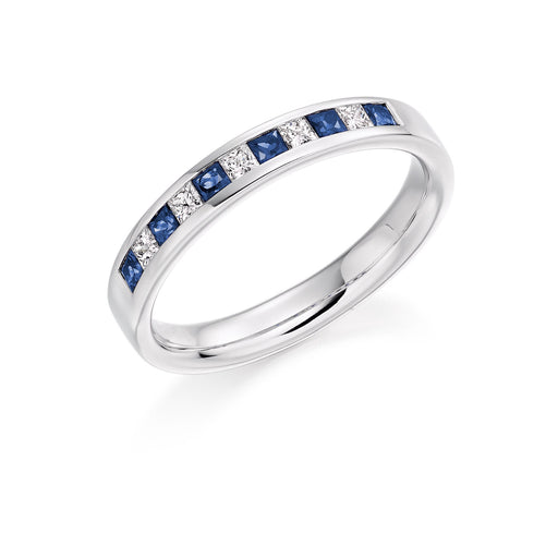 Platinum Princess-Cut Sapphire & Diamond Half Eternity Ring 0.50ct - HET 929 BSAD Ring Michael Spiers   