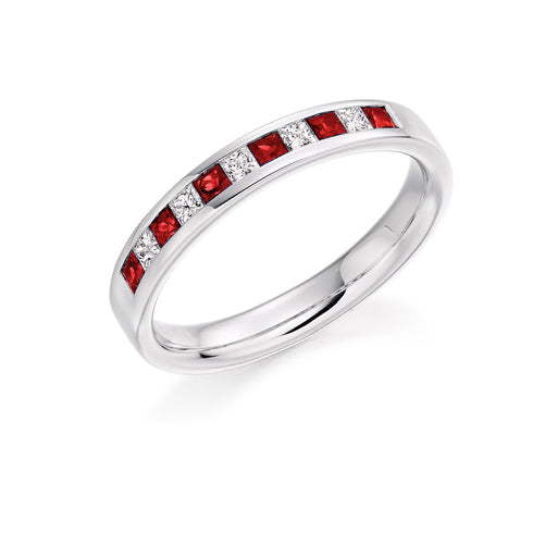 Platinum Princess-Cut Ruby & Diamond Half Eternity Ring 0.50ct - HET 929 RUD - (Size 'M' Only) Ring Michael Spiers   