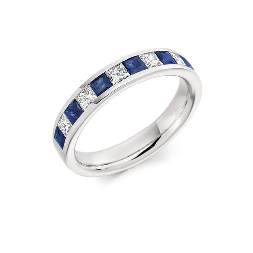 Platinum Princess-Cut Sapphire & Diamond Half Eternity Ring 1.15ct - HET 931 BSAD Ring Michael Spiers   