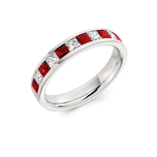 Platinum Princess-Cut Ruby & Diamond Half Eternity Ring 1.17ct - HET 931 RUD Ring Michael Spiers   