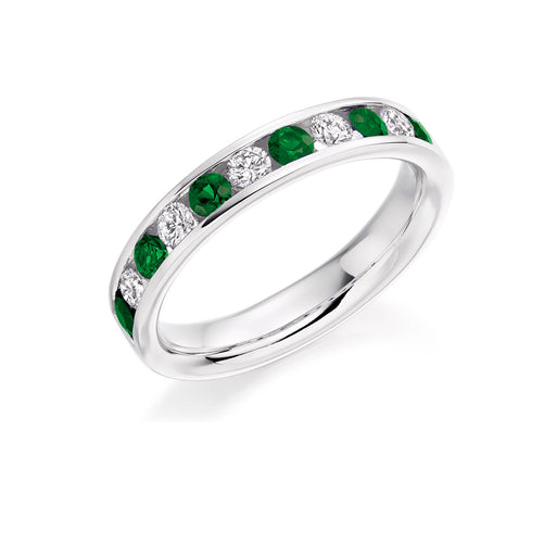 Platinum Brilliant-Cut Emerald & Diamond Half Eternity Ring 0.74ct - HET 938 EMD (Size 'J' Only) Ring Michael Spiers   