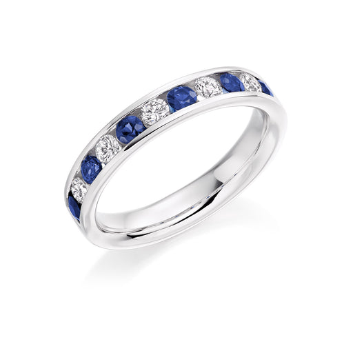 Platinum Brilliant-Cut Sapphire & Diamond Half Eternity Ring 0.85ct - HET 939 BSAD - (Size 'M' Only) Ring Michael Spiers   