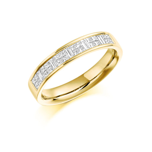 18ct Yellow Gold Princess & Baguette-Cut Diamond Half Eternity Ring 0.60ct - HET 989 - (Size 'M' Only) Ring Michael Spiers   