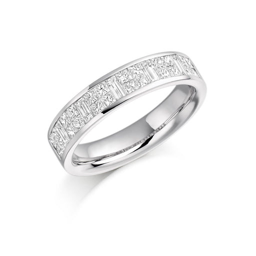 Platinum Princess & Baguette-Cut Diamond Half Eternity Ring 1.00ct - HET 990 Ring Michael Spiers   