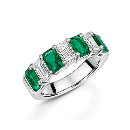 Michael Spiers Platinum Emerald-Cut Emerald & Diamond Half Eternity Ring 3.56ct Ring Michael Spiers   