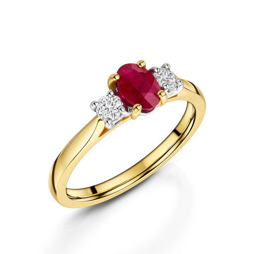 18ct Yellow & White Gold Oval-Cut Ruby & Brilliant-Cut Diamond Three Stone Ring 0.80ct Ring Michael Spiers