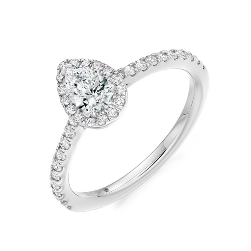 Platinum Pear & Brilliant-Cut Diamond Halo Ring With Diamond Shoulders 0.65ct - ENG4484 Ring Michael Spiers