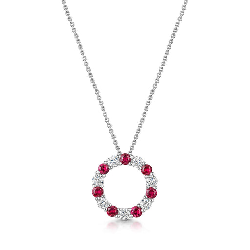 18ct White Gold Round-Cut Ruby & Brilliant-Cut Diamond Polo Necklace 1.18ct Necklace Michael Spiers   
