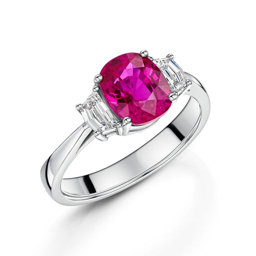 Platinum Oval-Cut Ruby & Cadillac-Cut Diamond Three Stone Ring 2.52ct Ring Michael Spiers   