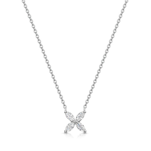 Michael Spiers 18ct White Gold Marquise-Cut Diamond Flower Necklace 0.42ct Necklace Michael Spiers   