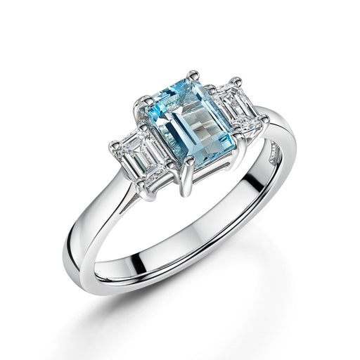 Michael Spiers 18ct White Gold Emerald-Cut Aquamarine & Diamond Three Stone Ring 1.41ct Ring Michael Spiers   
