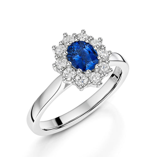 Platinum Oval-Cut Sapphire & Round Brilliant-Cut Diamond Cluster Ring 1.50ct Ring Michael Spiers