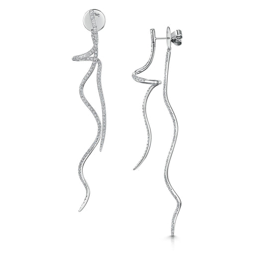 Michael Spiers 18ct White Gold Stick and Swirl Brilliant-Cut Diamond Drop Earrings 1.54ct Earrings Michael Spiers   