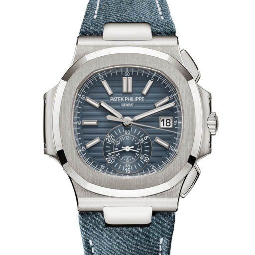 NEW: Patek Philippe Nautilus Flyback Chronograph, Opaline Blue-Grey Dial 5980-60G-001 Watches Patek Philippe   