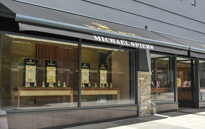 Michael Spiers jewellery store front in Plymouth. The store is situated on Cornwall Street just around the corner from Drake’s Circus Shopping Centre where you can see a range of fine jewellery from rings, necklaces, earrings, and bracelets to luxury watch brands such as Rolex, OMEGA, Breitling, and TUDOR.