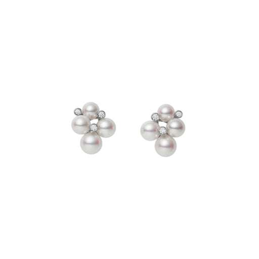 Mikimoto Bubble Akoya Cultured Pearl & Diamond Cluster Earrings in 18ct White Gold - PE1561DW Earrings Mikimoto   