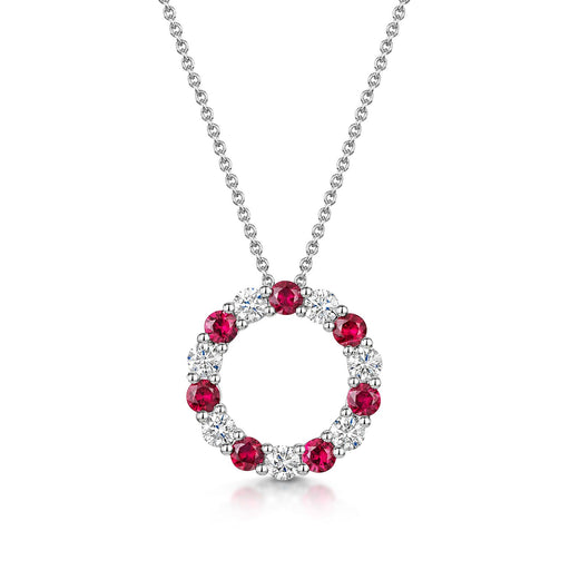 18ct White Gold Round-Cut Ruby & Brilliant-Cut Diamond Polo Necklace 1.18ct Necklace Michael Spiers   