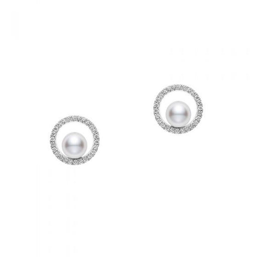 Mikimoto Classic Akoya Cultured Pearl & Diamond Circular Stud Earrings in 18ct White Gold - PEA5501DW Earrings Mikimoto   