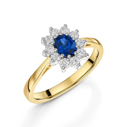 18ct Yellow & White Gold Oval-Cut Sapphire & Round Brilliant-Cut Diamond Cluster Ring 0.85ct Ring Michael Spiers