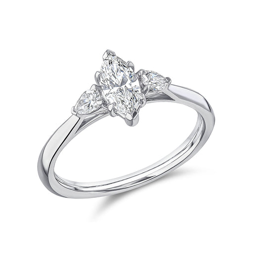 Platinum Marquise & Pear-Cut Diamond Three Stone Ring 0.60ct Ring Michael Spiers   