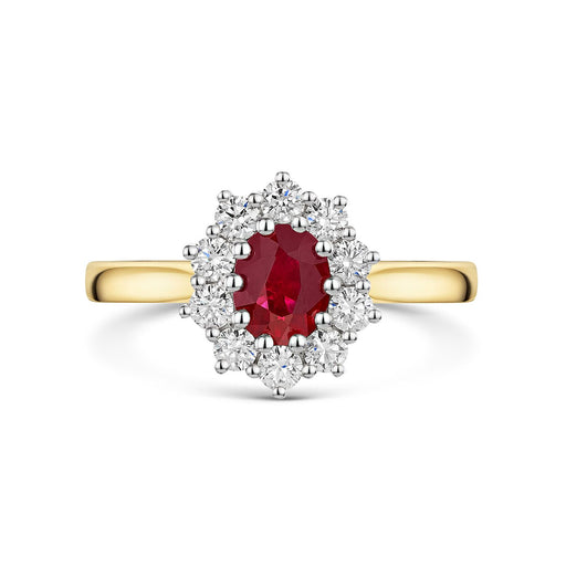 18ct Yellow & White Gold Oval-Cut Ruby & Brilliant-Cut Diamond Cluster Ring 1.10ct Ring Michael Spiers