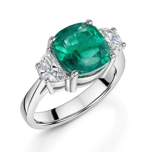Michael Spiers Platinum Cushion-Cut Emerald & Cadillac-Cut Diamond Three Stone Ring 4.68ct Ring Michael Spiers   