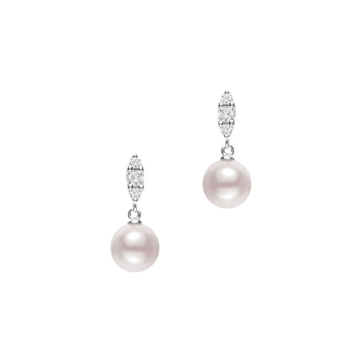 Mikimoto Morning Dew Akoya Cultured Pearl & Diamond Drop Earrings in 18ct White Gold - PEL10327DW Earrings Mikimoto   