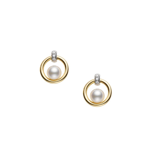 Mikimoto Circle Akoya Cultured Pearl & Diamond Earrings in 18ct Yellow & White Gold - PE1724DC Earrings Mikimoto   