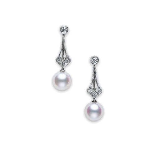 Mikimoto Vintage Akoya Cultured Pearl & Diamond Drop Earrings in 18ct White Gold - PE1516DW Earrings Mikimoto   