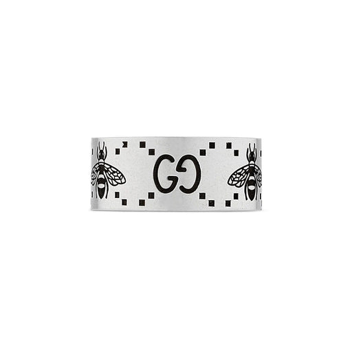 Gucci Signature Silver GG & Bee Engraved 9mm Wide Ring YBC728304001 (Size 10 Only) Ring Gucci   