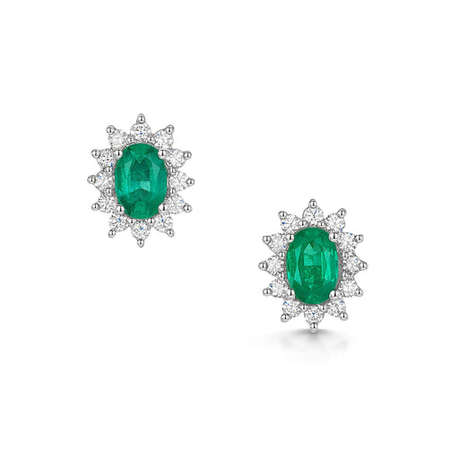 18ct White & Yellow Gold Oval-Cut Emerald & Diamond Cluster Earrings Earrings Michael Spiers