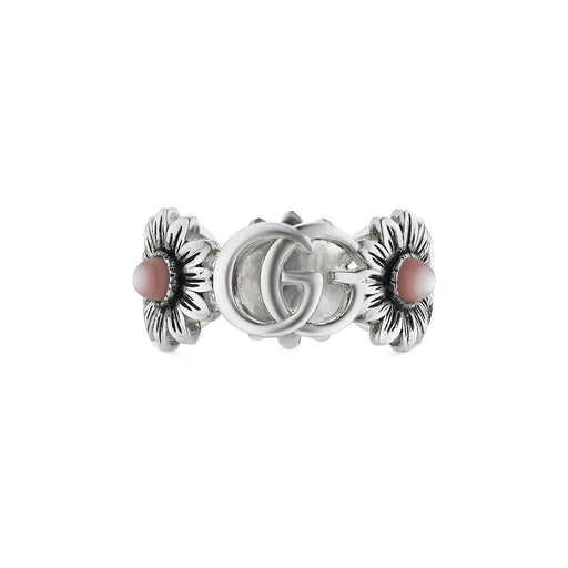 Gucci GG Marmont Silver & Mother of Pearl Flower Ring YBC527394002 Ring Gucci 12  