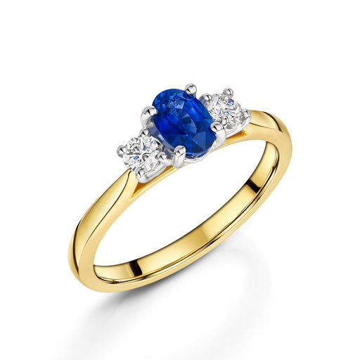 18ct Yellow & White Gold Oval-Cut Sapphire & Brilliant-Cut Diamond Three Stone Ring 0.70ct Ring Michael Spiers