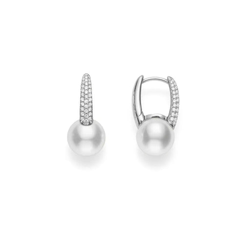 Mikimoto Classic Elegance-Akoya Cultured Pearl & Diamond Drop Earrings in 18ct White Gold - PEL10229DW Earrings Mikimoto   