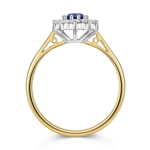 18ct Yellow & White Gold Oval-Cut Sapphire & Round Brilliant-Cut Diamond Cluster Ring 0.85ct Ring Michael Spiers