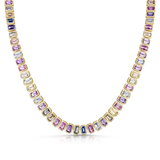 Michael Spiers 18ct Yellow Gold Multi-Coloured Emerald-Cut Sapphire Necklet 47.46ct