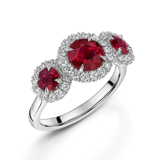 Michael Spiers Platinum Round-cut Ruby & Brilliant-cut Diamond Three Stone Cluster Ring - 2.07ct