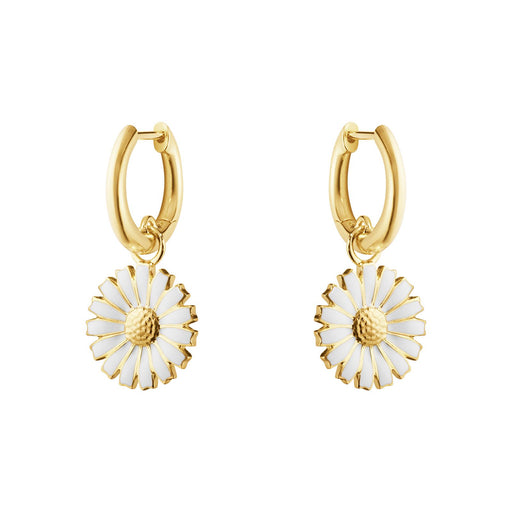 Georg Jensen DAISY Gold Plated Silver & White Enamel Drop Earrings 20001671 Earrings Georg Jensen