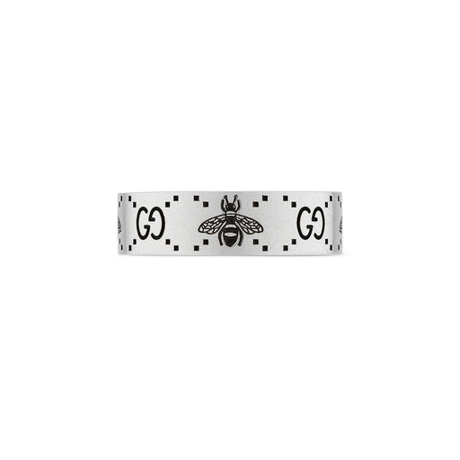 Gucci Signature Silver GG & Bee Engraved 6mm Wide Ring YBC728389001 Ring Gucci   