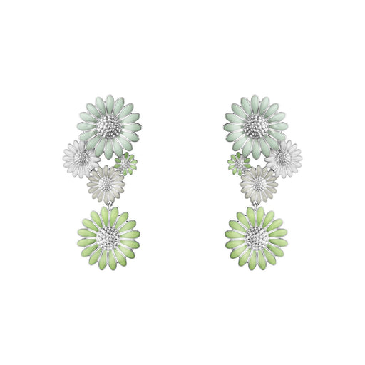 Georg Jensen DAISY Silver With Green & White Enamel Drop Earrings 20001121 Earrings Georg Jensen   