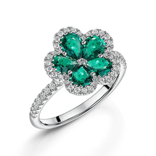 Michael Spiers 18ct White Gold Pear-Cut Emerald & Brilliant-Cut Diamond Flower Cluster Ring 1.42ct Ring Michael Spiers   