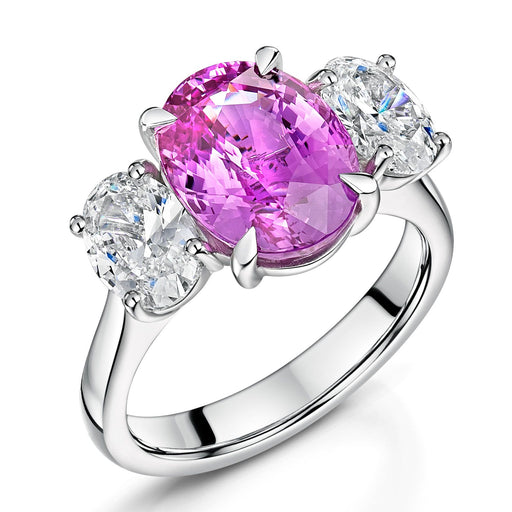 Platinum Oval Pink Sapphire Diamond Oval-Cut Three Stone Ring
